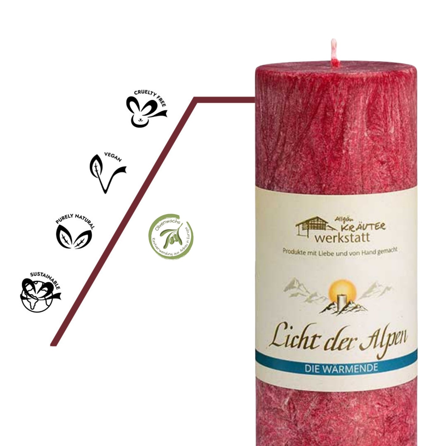 Vegane nachhaltige Aromakerze Licht der Alpen Die Wärmende mit pflanzlichem Wachs und reinem Duft
