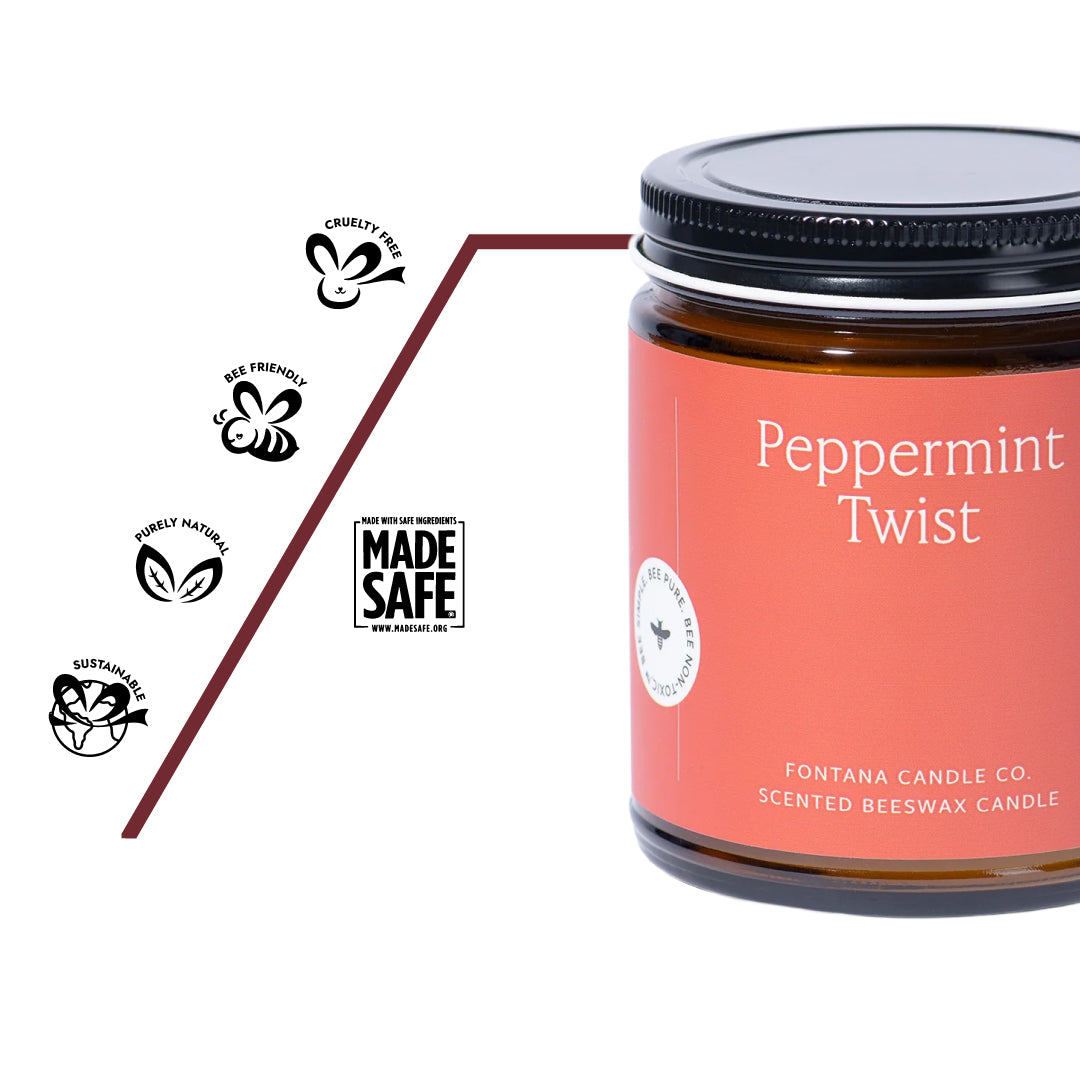Peppermint Aroma Kerze, nachhaltig verpackt, MADE SAFE zertifiziert, natürlich, ungiftig, frei von Paraffin, sicher für Zuhause.