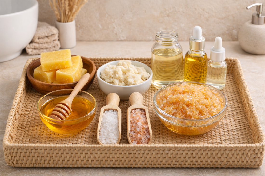 Natürliche Winterpflege für Lippen, Hände und Füße mit Bio-Ölen, Bienenwachs und veganer Shea Butter – schützt, pflegt und regeneriert die Haut.