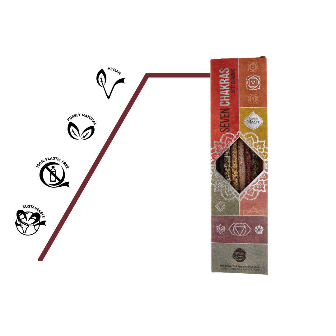 100% naturreine, vegane und ökologische Raeucherstäbchen aus traditionellen Zutaten, ohne synthetische Zusätze.