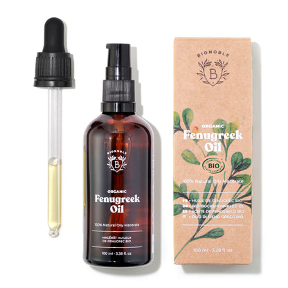 Regenerierendes Bockshornkleeöl unterstützt Zellerneuerung, reduziert Narben und Dehnungsstreifen und verbessert die Hautelastizität.