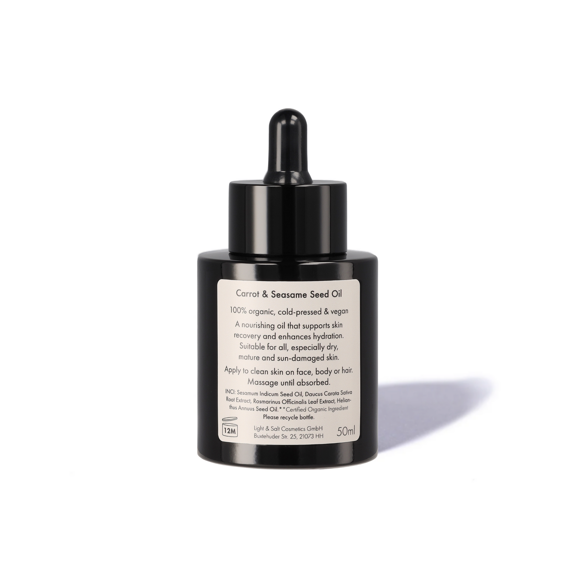 Bio Karotten-Sesamöl INCI – kaltgepresst, 100% biologisch, COSMOS Organic zertifiziert, vegan und cruelty-free
