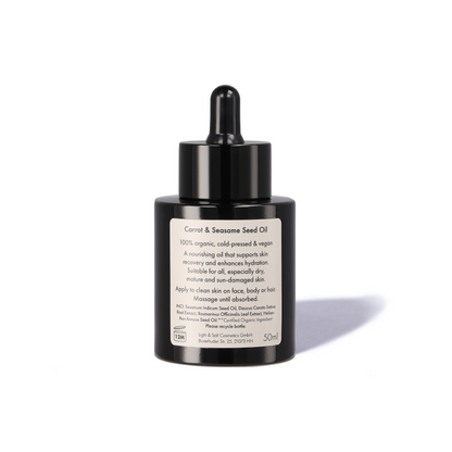 Bio Karotten-Sesamöl INCI – kaltgepresst, 100% biologisch, COSMOS Organic zertifiziert, vegan und cruelty-free
