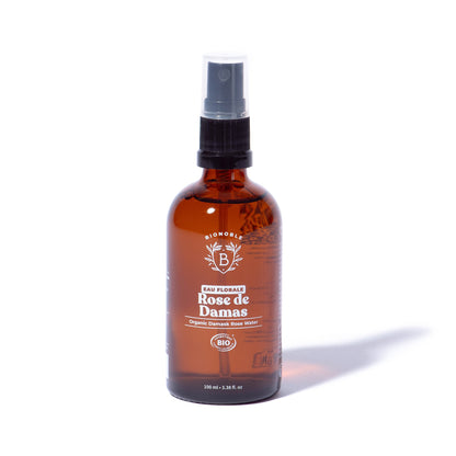 Glasflasche Bio-Rosenhydrolat aus der Provence, 100 % naturrein und COSMOS ORGANIC zertifiziert