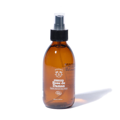 Braunglasflasche Bio-Rosenhydrolat aus der Provence, 100 % naturrein und COSMOS ORGANIC zertifiziert 200ml