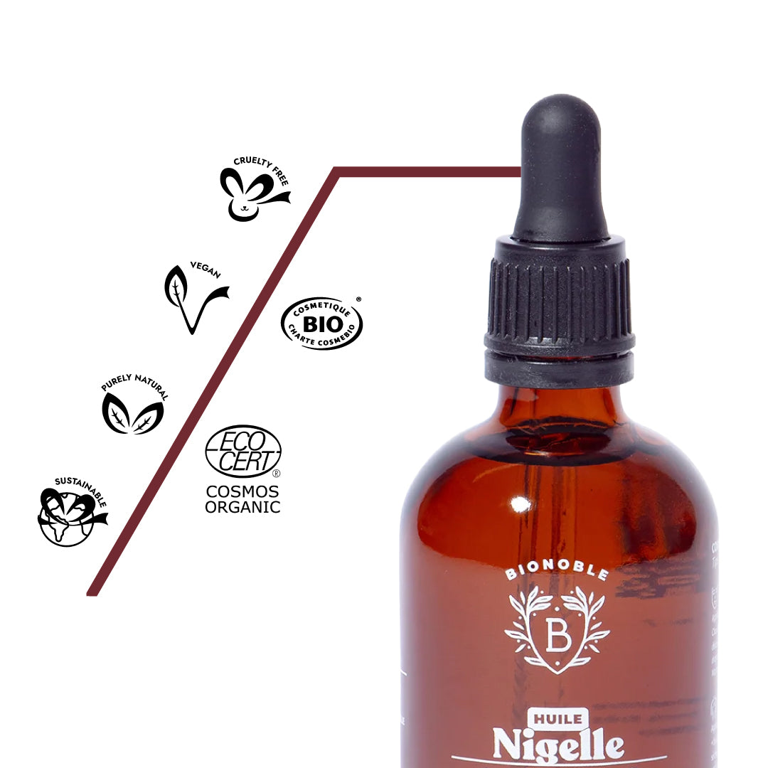 Bio Schwarzkümmelöl mit COSMOS ORGANIC Zertifizierung, geprüft nach strengen Naturkosmetik-Standards, vegan und aus kontrolliert biologischem Anbau