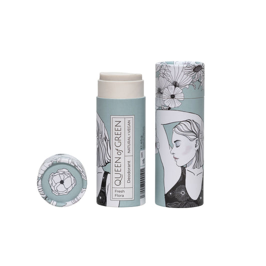 Natürliches Fresh Flora Deodorant in umweltfreundlicher, plastikfreier Zero-Waste-Hülle – vegan, aluminiumfrei und biologisch abbaubar für empfindliche Haut.