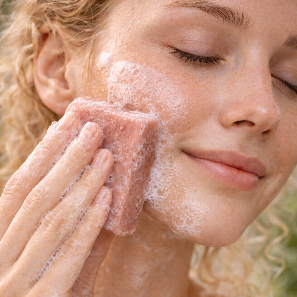 Pflegende Rosa-Tonerde-Seife für Gesicht, natürliches Detox und mildes Reinigungserlebnis in der Anwendung.