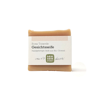Natürliche Rot-Tonerde-Bio-Seife für Gesicht und Dekolleté, entfernt Unreinheiten und sorgt für ein frisches Hautgefühl.“