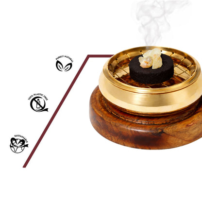 Räucherstövchen Holz und Metall mit Sieb - Goldener Tempel