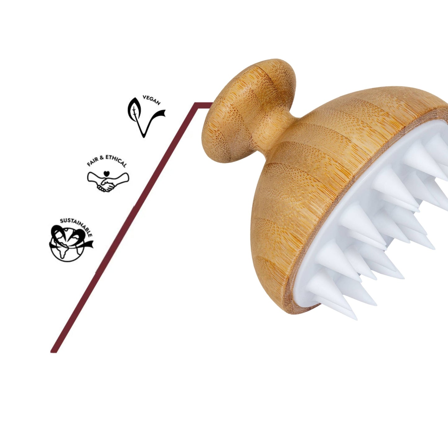 Kopfhaut-Nacken-Massagebürste aus Bambus mit flexiblen Silikonnoppen und Bambus-Holz_griff. Langlebig und pflegeleicht