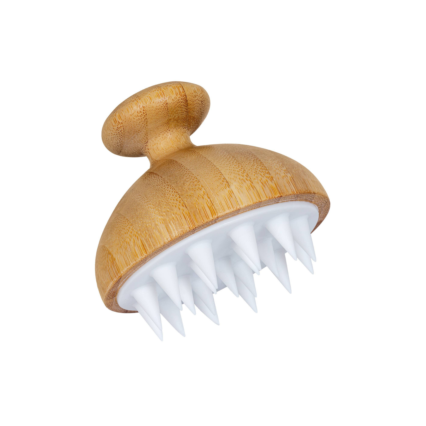 Kopfhaut-Nacken-Massagebürste aus Bambus mit flexiblen Silikonnoppen, sanfte Stimulation für Haarwachstum und tiefe Entspannung, ideal für tägliche Haarpflege und Stressabbau.