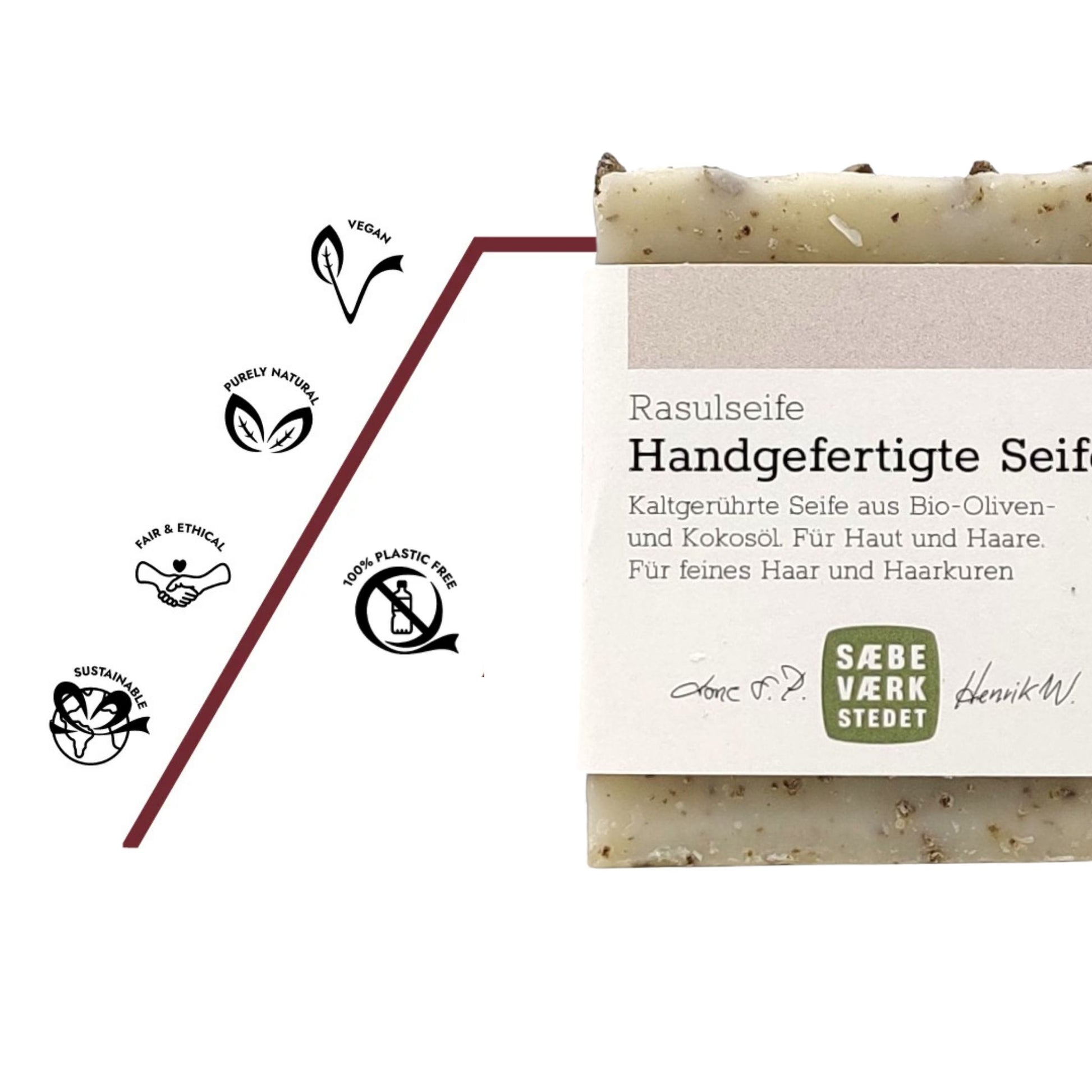 Plastikfreie Naturseife, Vegan, 100% natürliche Inhaltsstoffe, biologisch abbaubar. Sanft zu Haut und Umwelt