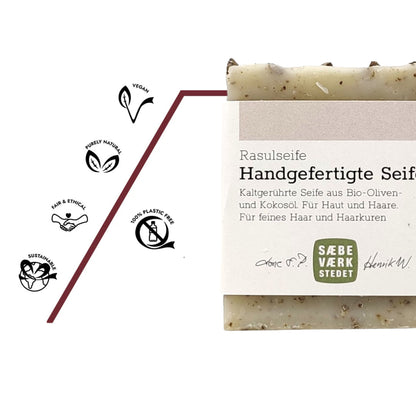 Plastikfreie Naturseife, Vegan, 100% natürliche Inhaltsstoffe, biologisch abbaubar. Sanft zu Haut und Umwelt