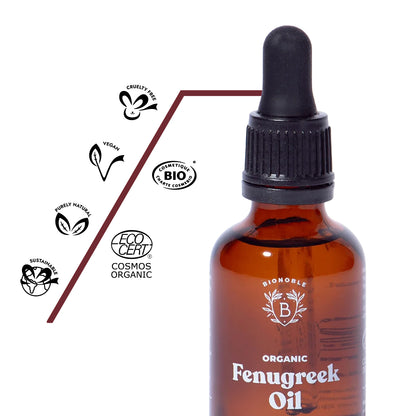 Bio Bockshornkleeöl 100 % naturrein, COSMOS ORGANIC zertifiziert, vegan & cruelty-free, ideal für Haut-, Haar- und Körperpflege.