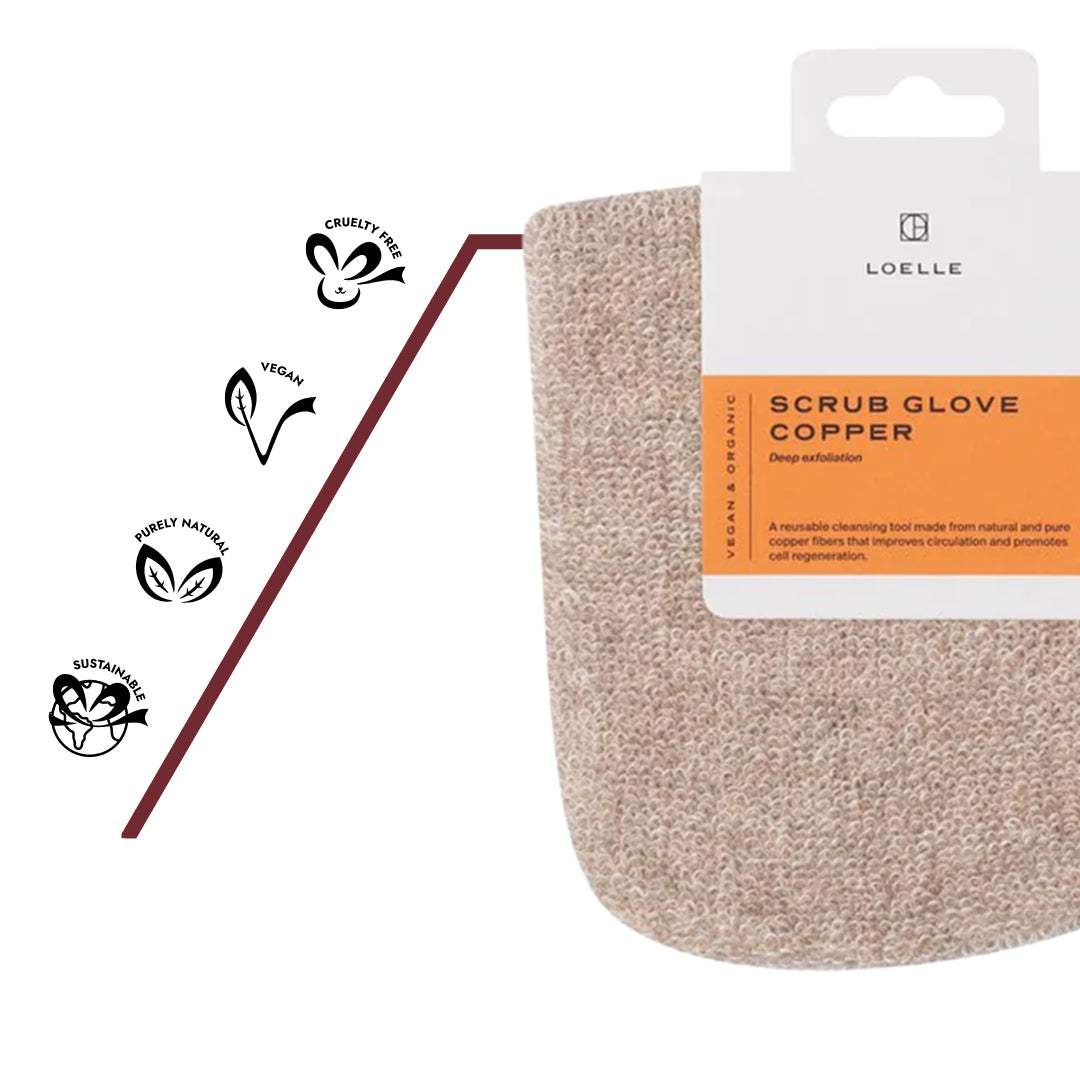 Tiefenreinigender Peeling-Handschuh aus Leinen, Baumwolle & Kupfer
