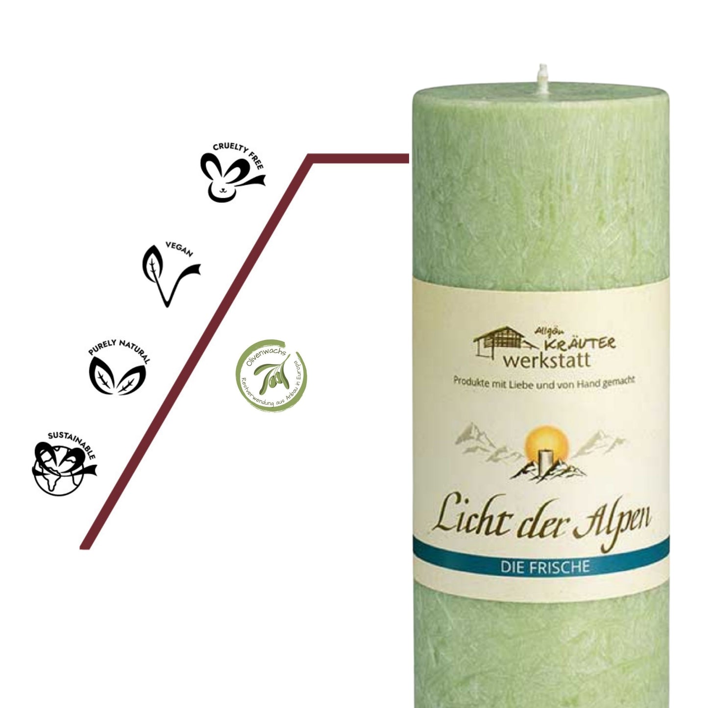 Vegane, nachhaltige Aromakerze Licht der Alpen Die Frische mit pflanzlichem Wachs und naturreinen ätherischen Ölen