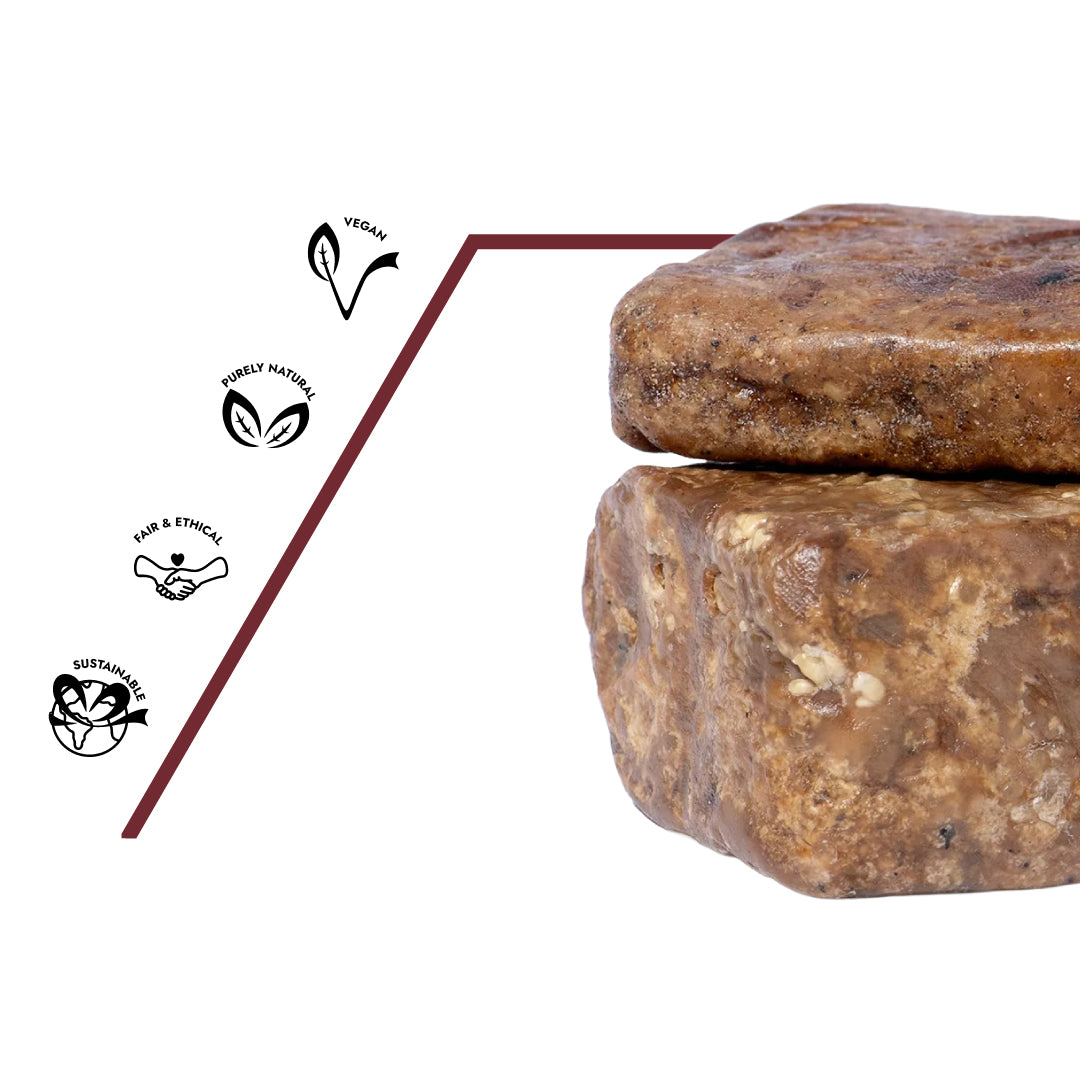 Handgemachten afrikanischen schwarzen Seife (african Black soap) mit 4 natürlichen Bio-Zutaten für sanfte Reinigung von Körper & Gesicht.