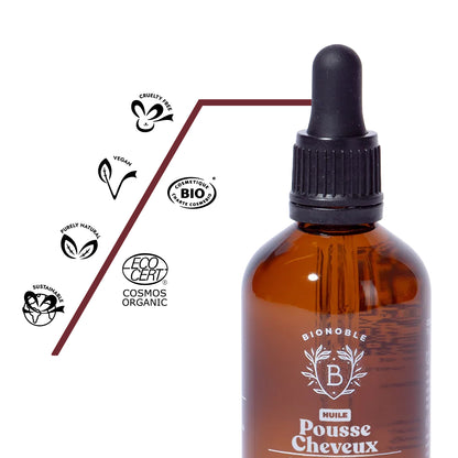 Inhaltsstoffe Bio-Haarwachstumsöl – Rizinusöl, Jojobaöl, Arganöl, Pfefferminz- und Rosmarinöl, 100 % biologisch, COSMOS ORGANIC zertifiziert