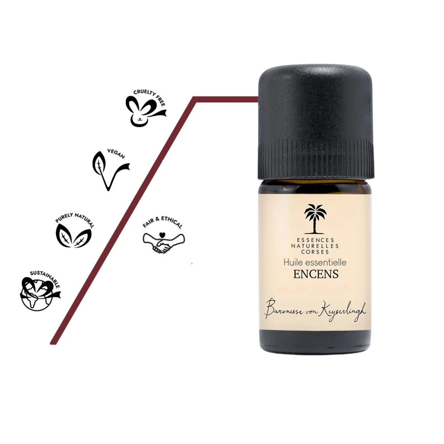 Flasche Bio ätherisches Öl Weihrauch aus 100 % biologischem und naturreinem Anbau, teilweise biodynamisch kultiviert, aus eigener Handernte und Wildsammlung, vollständig pflanzlich und vegan, ohne Tierversuche hergestellt, mit transparenter Herstellung von Anbau über Destillation bis Abfüllung.