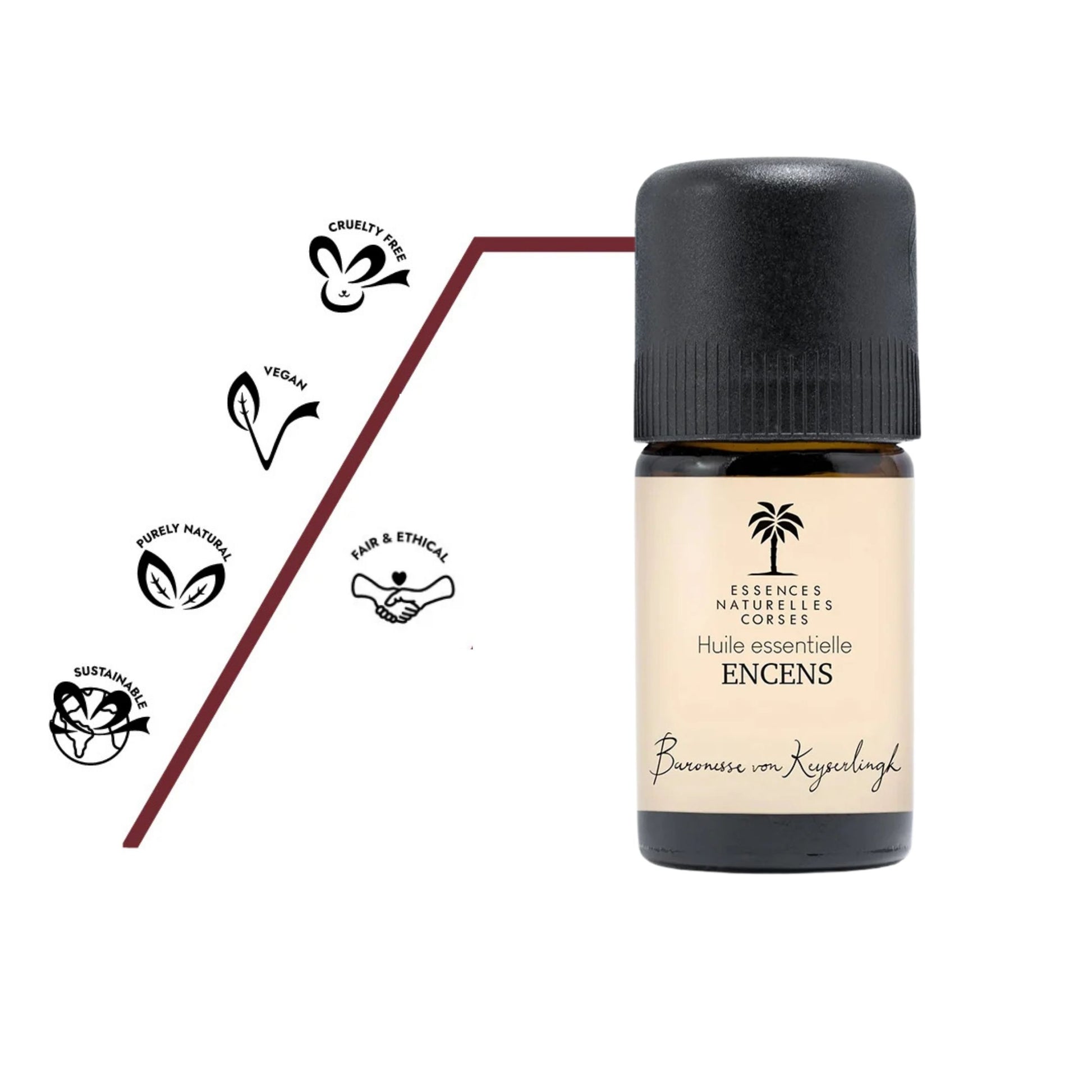 Flasche Bio ätherisches Öl Weihrauch aus 100 % biologischem und naturreinem Anbau, teilweise biodynamisch kultiviert, aus eigener Handernte und Wildsammlung, vollständig pflanzlich und vegan, ohne Tierversuche hergestellt, mit transparenter Herstellung von Anbau über Destillation bis Abfüllung.