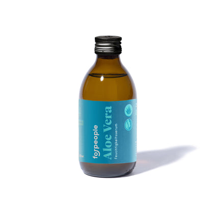Bio Aloe Vera Serum 99,6 % im 250 ml Glas – Frontansicht, regenerierende Pflege für Haut und Haar