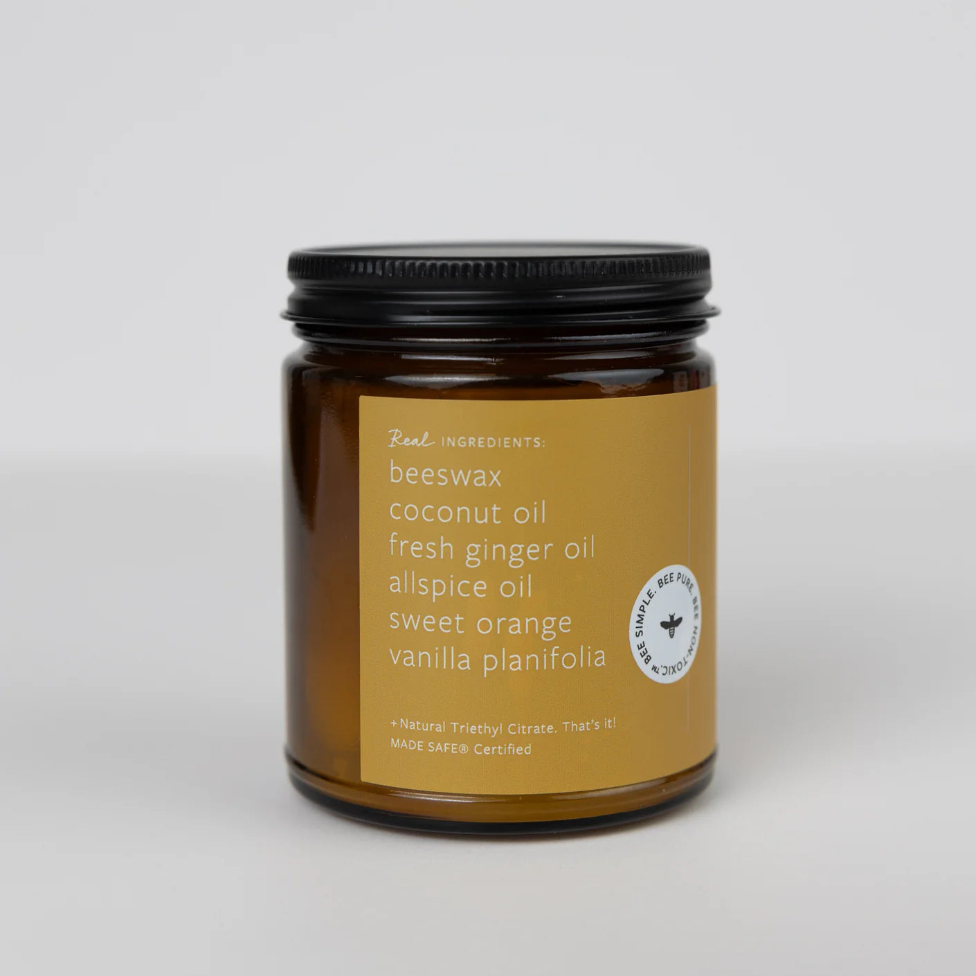 Rückseite der Ginger Chai Kerze mit 3-4 wichtigsten Incis, natürliche Duftkerze