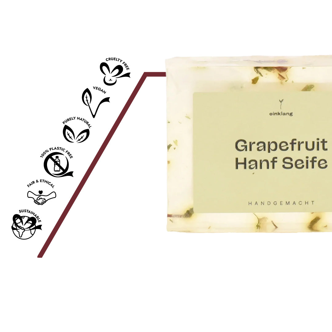 Grapefruit & Hanf Naturseife aus nachhaltigen Rohstoffen, vegan und mit natürlichen Inhaltsstoffen für sanfte Pflege