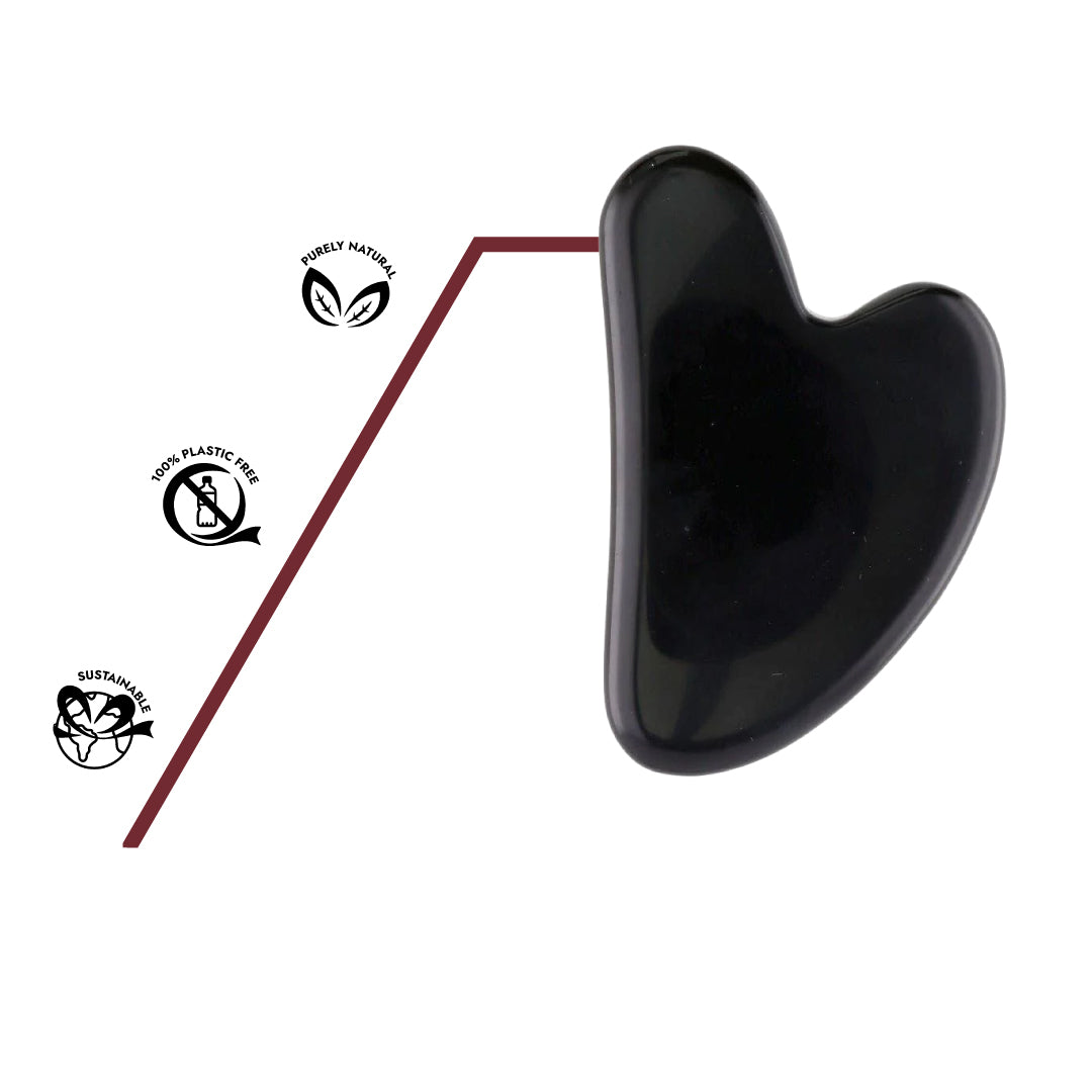 Handgeschliffener Obsidian Gua Sha – glatte Oberfläche für sanftes Lifting, Detox-Massage und revitalisierte Haut.