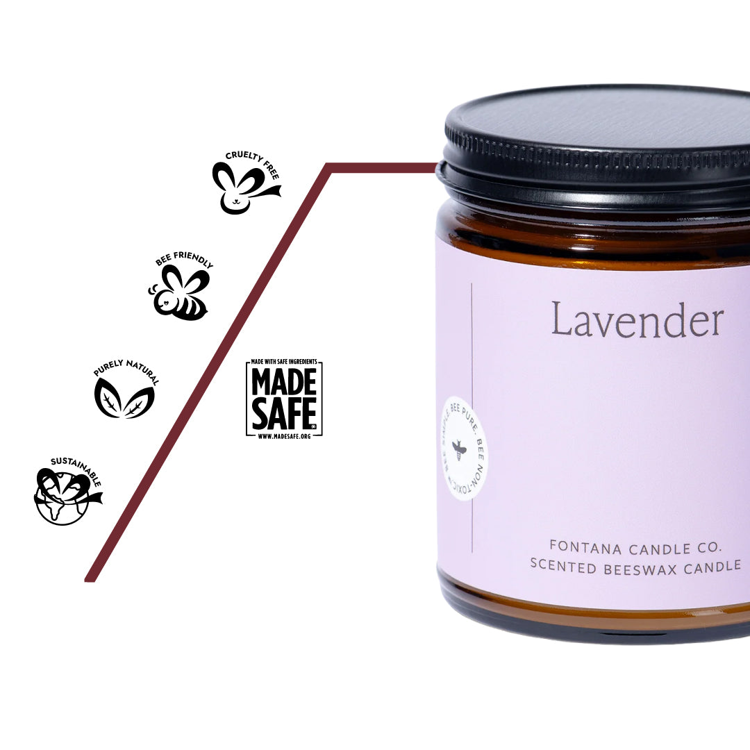 Lavendel Duftkerze mit Zertifikaten für non-toxic und schadstofffreie Inhaltsstoffe