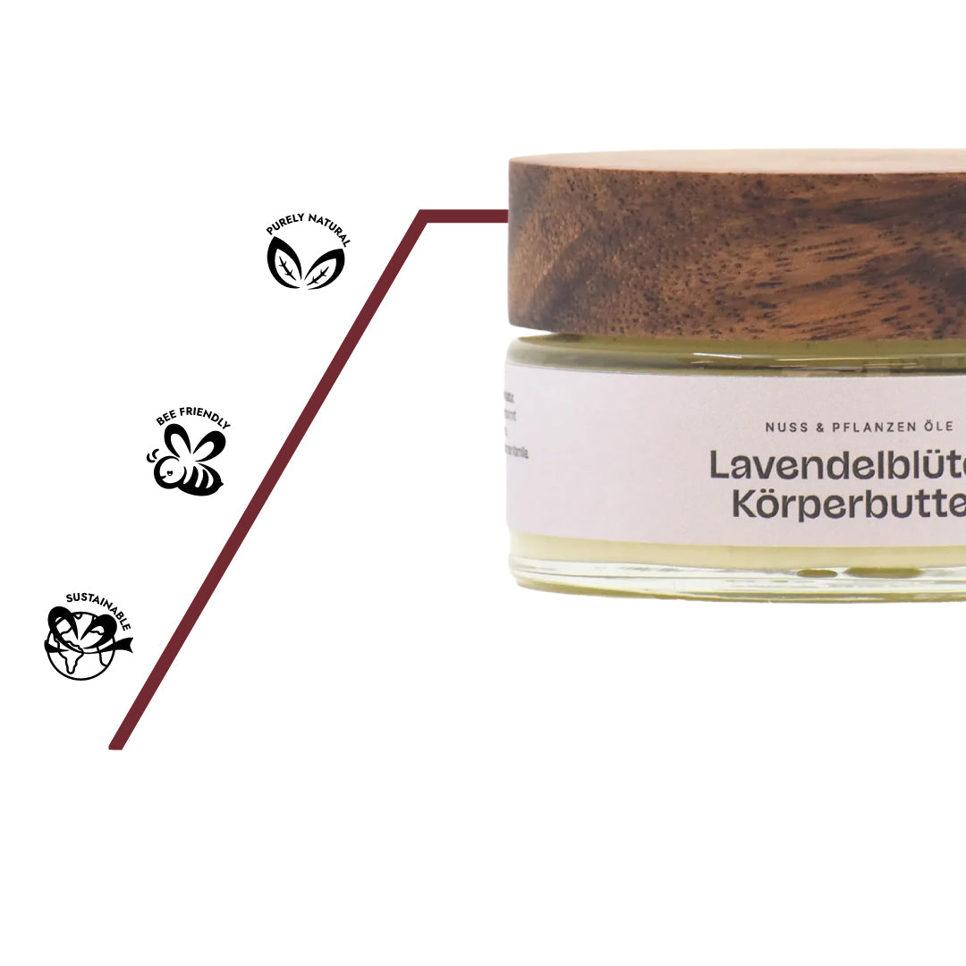 Lavendel Blüten Shea Körperbutter in nachhaltiger Verpackung, Bio-Bienenwachs und naturrein