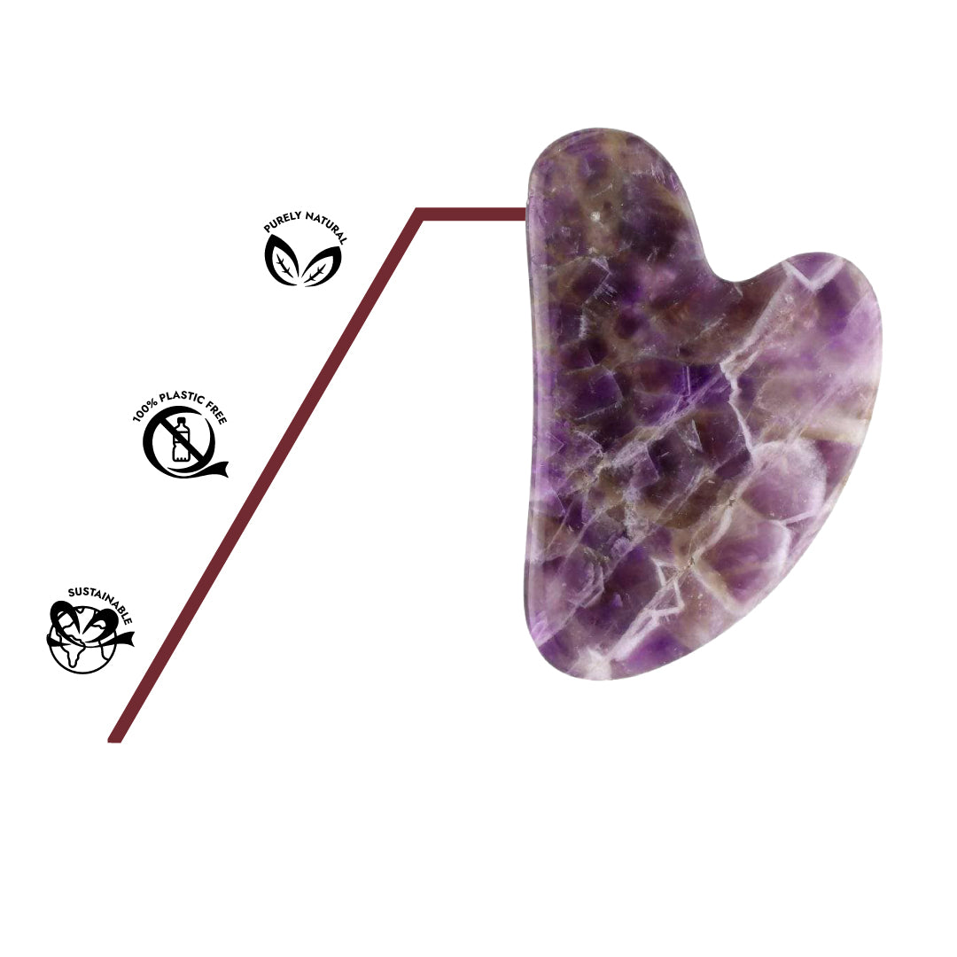 Lila Amethyst Gua Sha – sanftes Anti-Aging, reduziert Schwellungen, stimuliert Zellerneuerung und sorgt für straffes, konturiertes Hautbild.