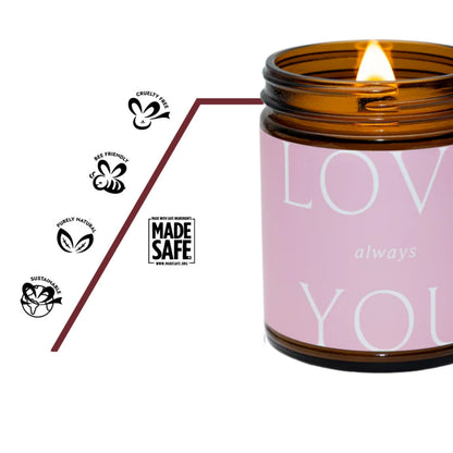 Love You Wildflower Duftkerze mit Zertifikaten für non-toxic und schadstofffreie Inhaltsstoffe
