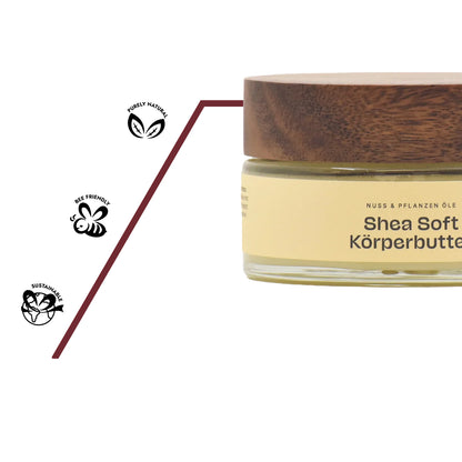 Naturreine Bio-Zutaten der Shea-Soft Körperbutter, ohne synthetische Zusätze und nachhaltig