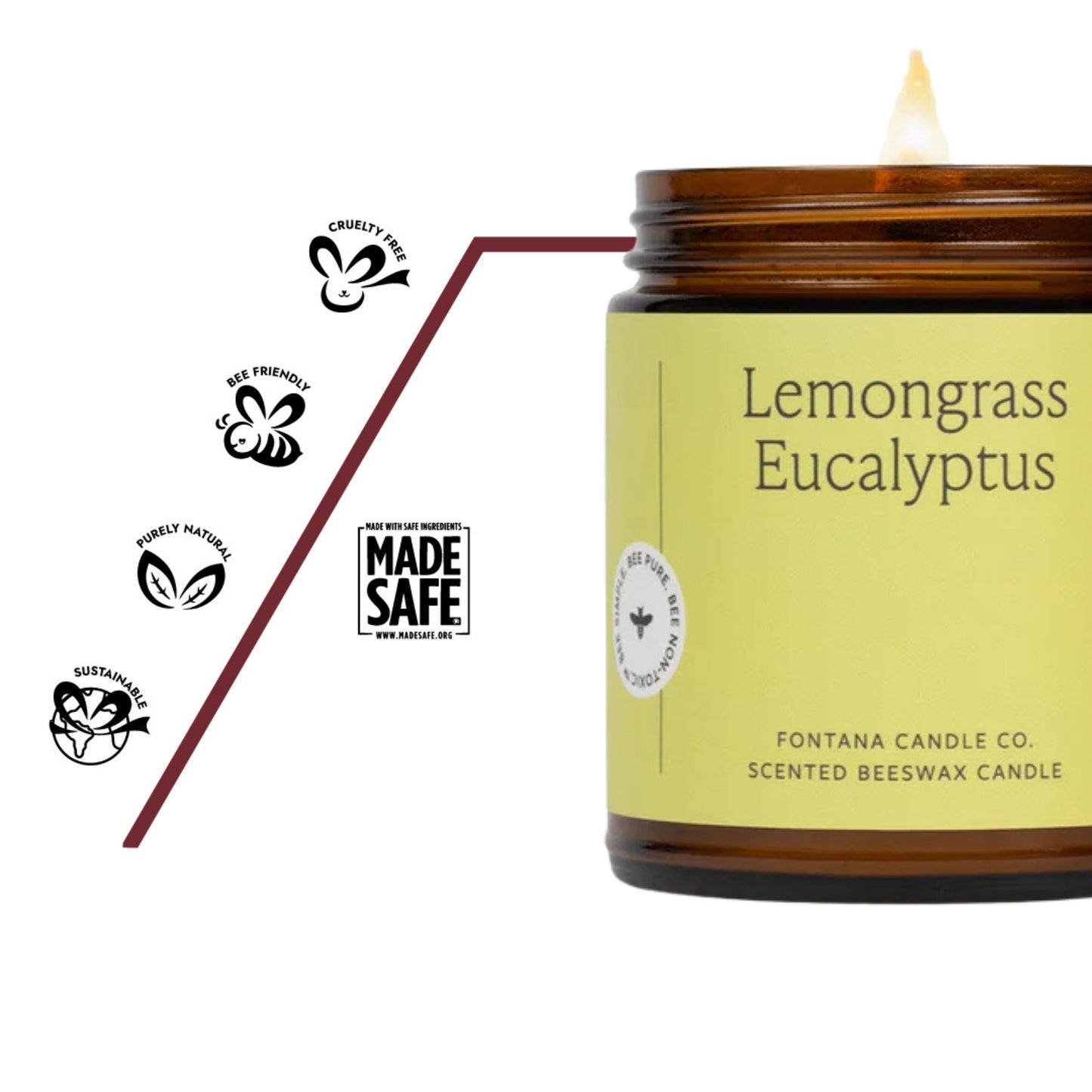 Zitronengras Eukalyptus Duftkerze mit Zertifikaten für non-toxic und schadstofffreie Inhaltsstoffe