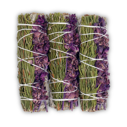 Hochwertiger, handgeernteter und handgebundener Lavendel mit Rosmarin und weißem Salbei (4 Zoll). 100% biologisch und nachhaltig!